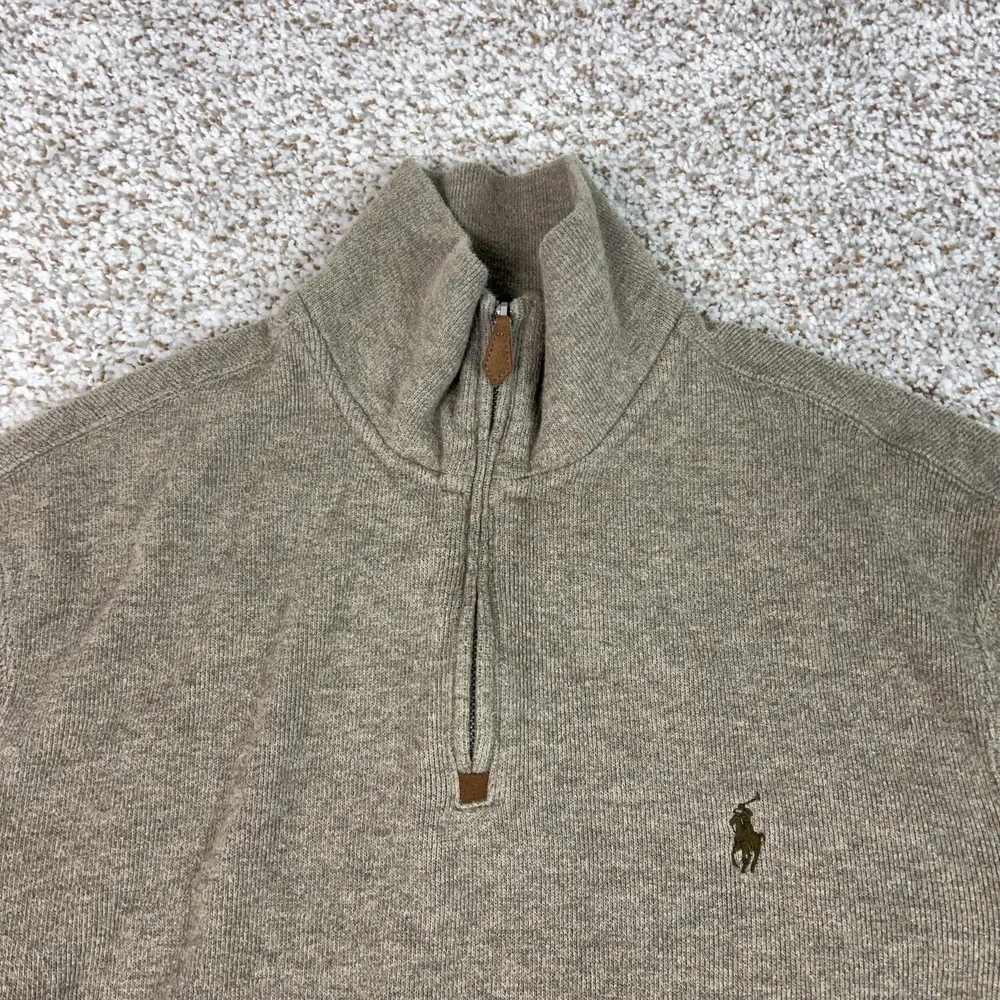 Polo Ralph Lauren Sweater Mens Medium Brown Cotton Quarter Zip Mock Neck Pony